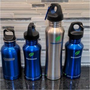 Lot of 4 Aluminum Water Bottles Aquasana Blue Silver SubZero